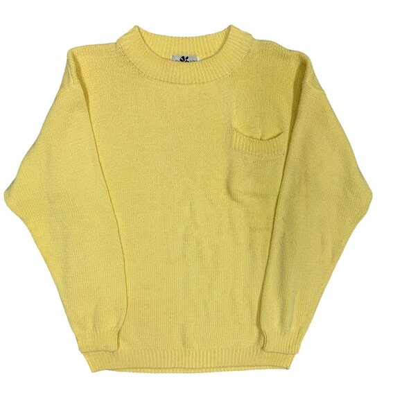 Vintage Hudsons Bay Yellow Cotton Knit Sweater Crewneck Medium - Picture 1 of 5